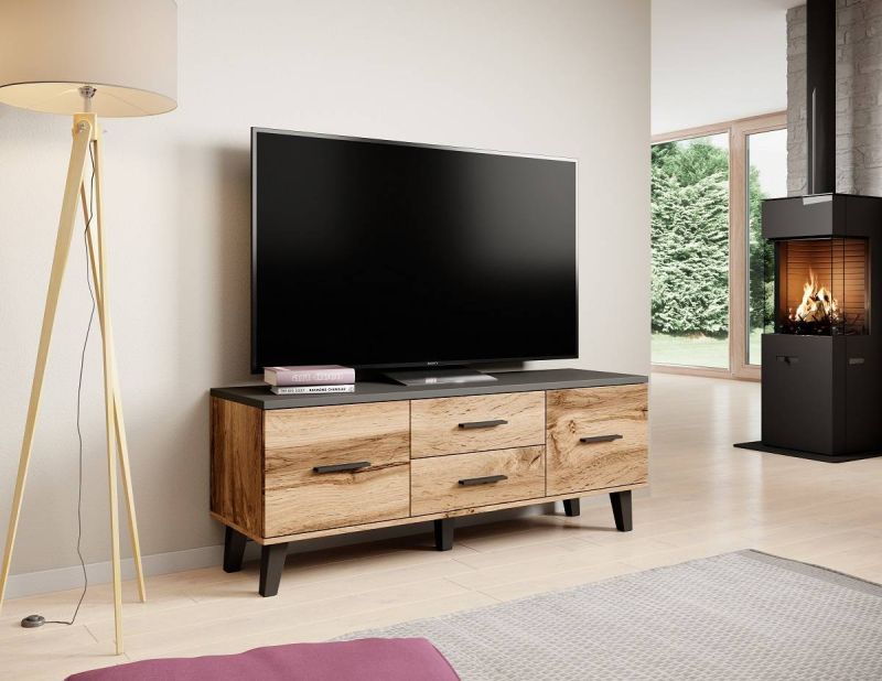 Televízny stolík, 140cm, dub wotan, čierny, LOTTA 2D2S 140