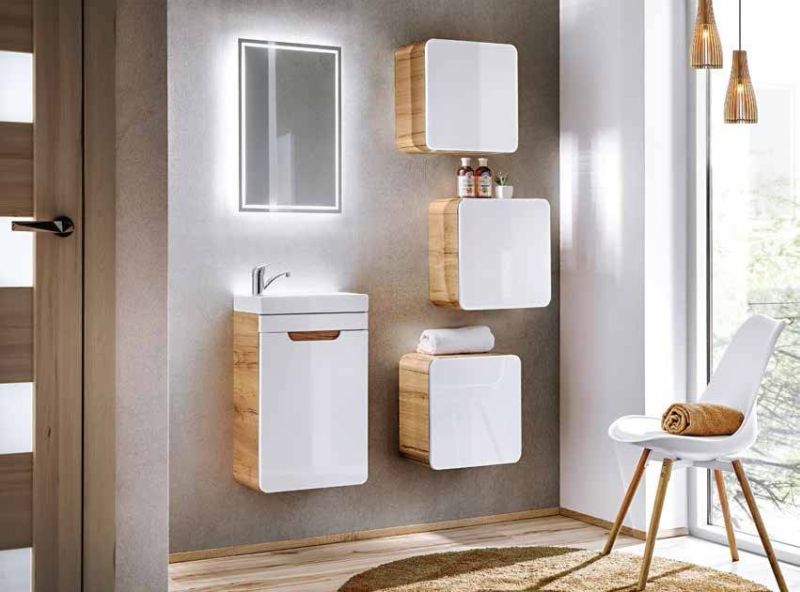 Skrinka do kúpeľne, 35cm, dub craft zlatý, biely lesk, ARUBA WHITE 831