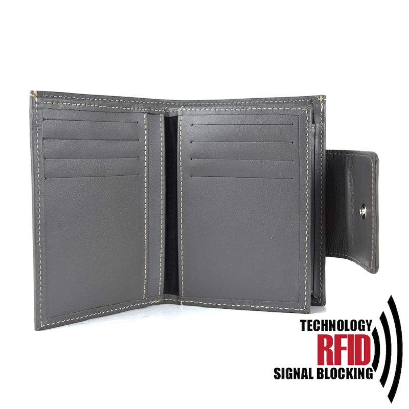 Kožená RFID peňaženka vybavená blokáciou RFID / NFC, šedá farba č.8211