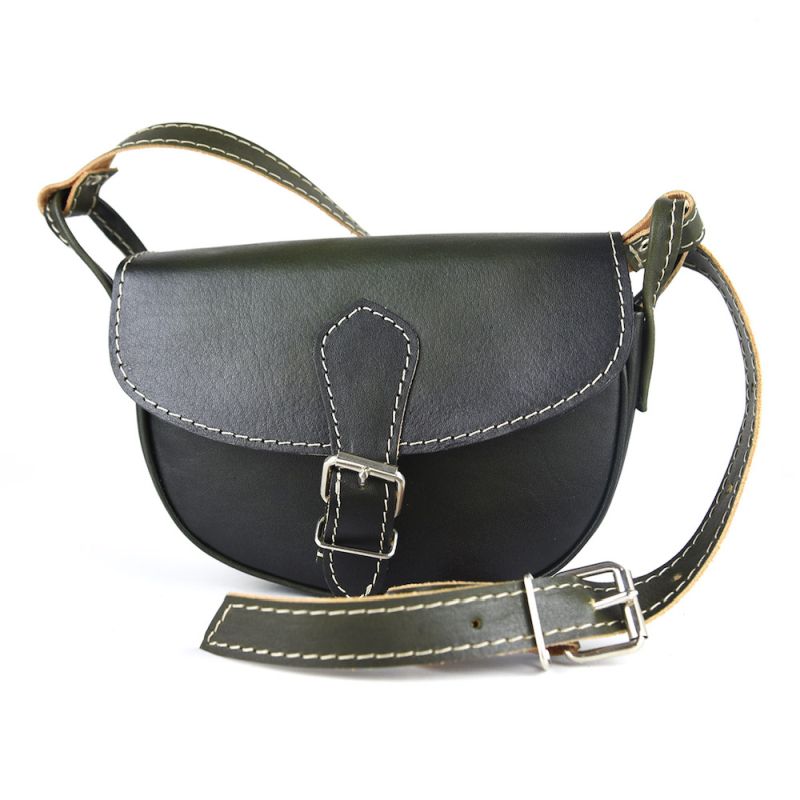 Módna MINI kožená kabelka v tmavo zelenej farbe