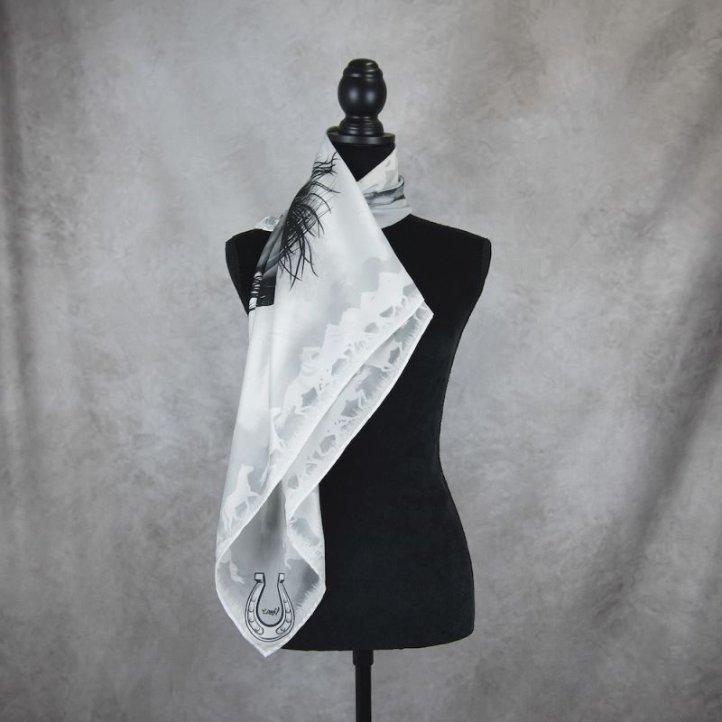 Hodvábna šatka Kôň - sivý, Ručná výroba na Slovensku, 90 x 90cm