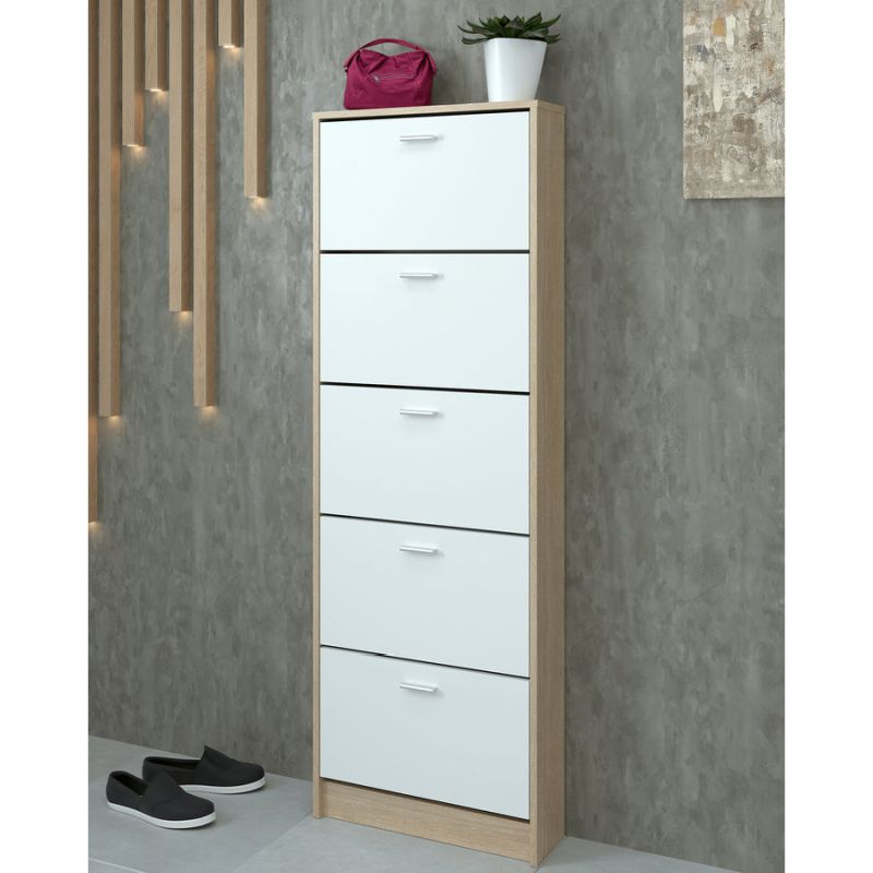 Botník, 58cm, 5-radový, dub sonoma, biely, MOBI 15