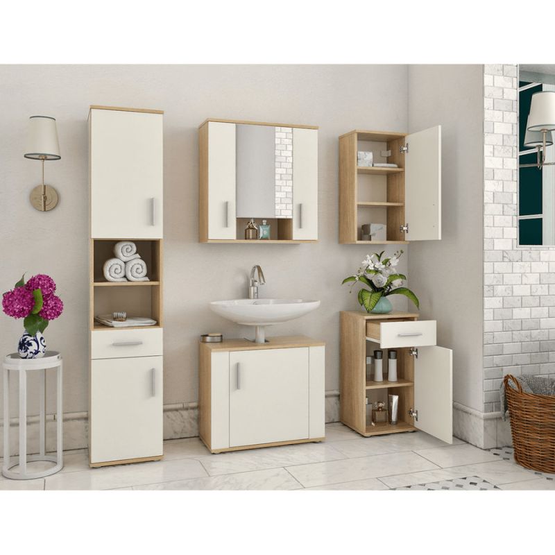 Závesná skrinka, 38cm, dub sonoma, biela LESSY NEW 04