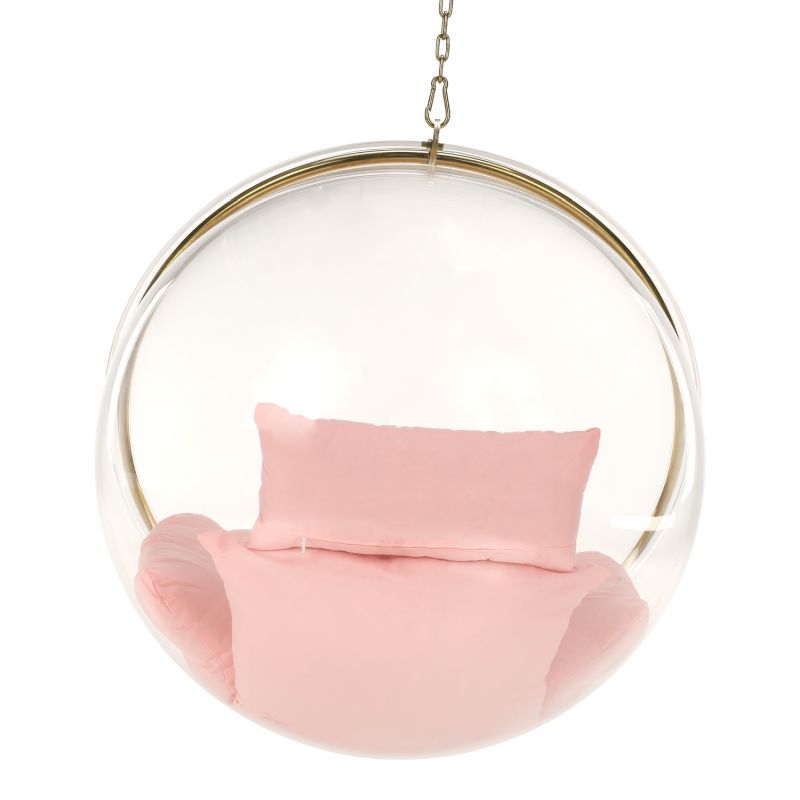 Závesné kreslo, transparentné, látka ružová, BUBBLE NEW TYP 1