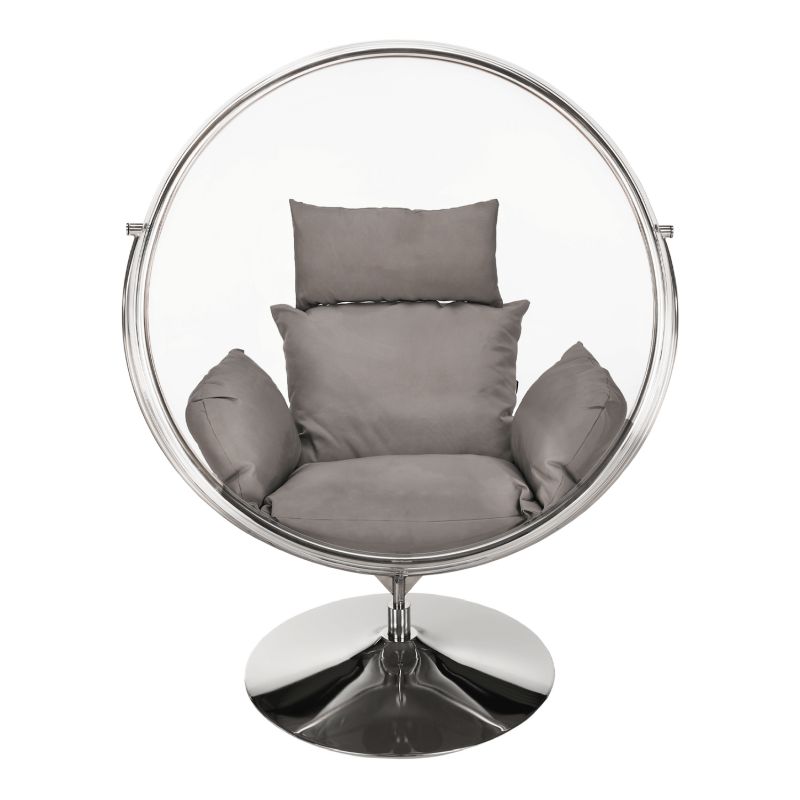 Závesné kreslo, so stojanom, transparentné, látka sivá, BUBBLE TYP 2