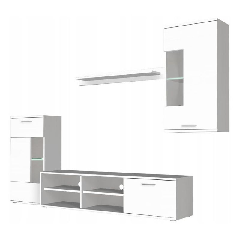 Obývacia stena, 230cm, biela, DTD fóliovaná, FRONTAL 1 NEW