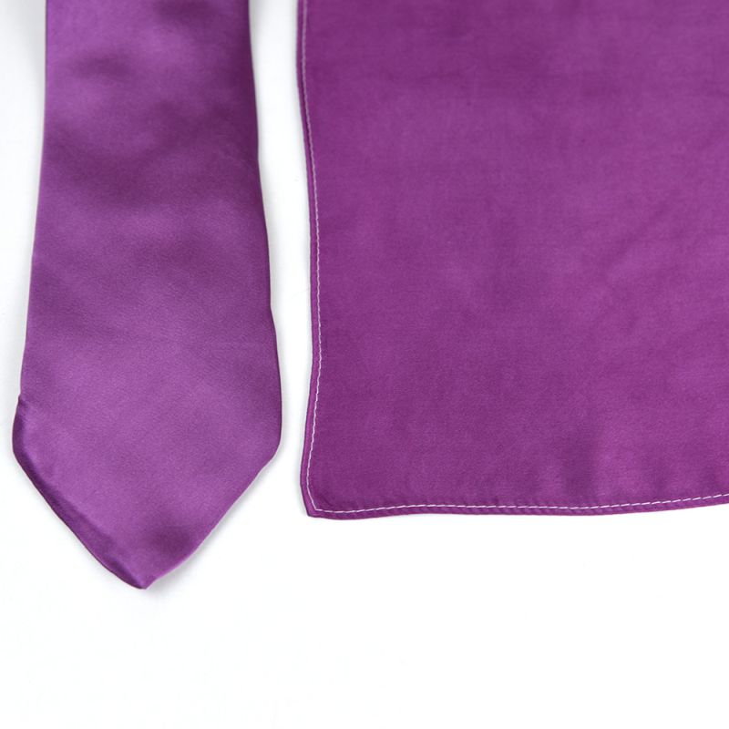 Hodvábna kravata a vreckovka vo fialovej farbe, Slovenská výroba 100% hodváb