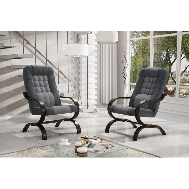 Kreslo, orech drevo, svetlosivá a tmavosivá látka, GURU