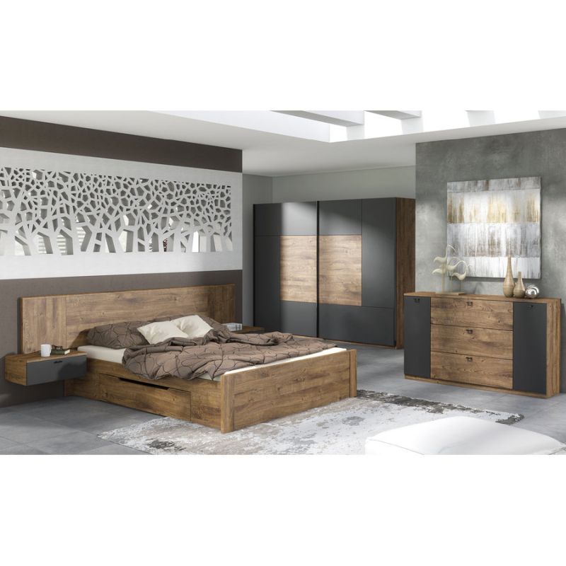 Nočný stolík, 60cm, dub ribeck, tmavý grafit, ľavý, ARMENY