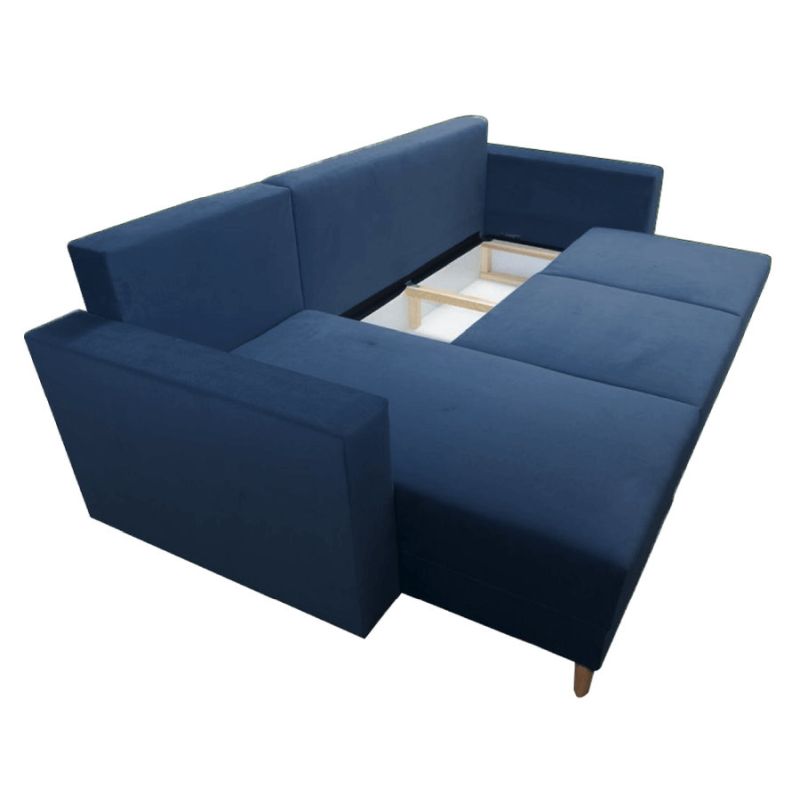 Rozkladacia sedacia súprava, modrá látka, ľavá, BLEKY ROH