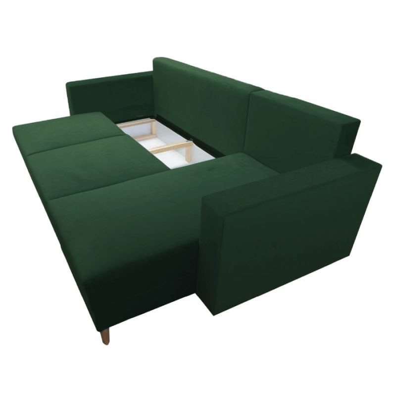 Rozkladacia sedacia súprava, látka zelená, pravá, BLEKY ROH