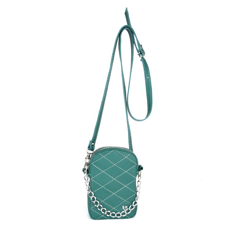 Malá kožená kabelka na mobil v tmavo zelenej farbe