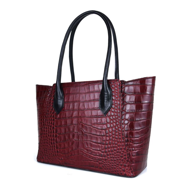 Dámska kabelka z pravej hovädzej kože s dezénom krokodíla v bordovej farbe