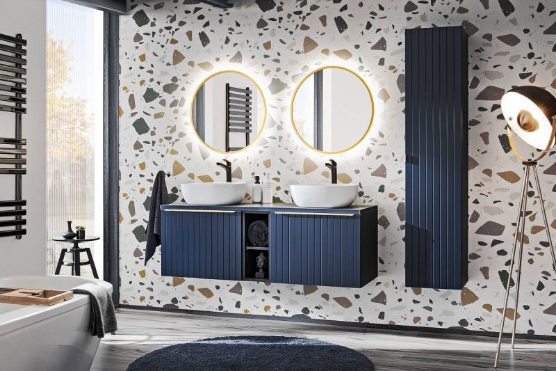 Skrinka so zrkadlom, 60cm, modrá, SANTA FE BLUE 84-60-B-2D