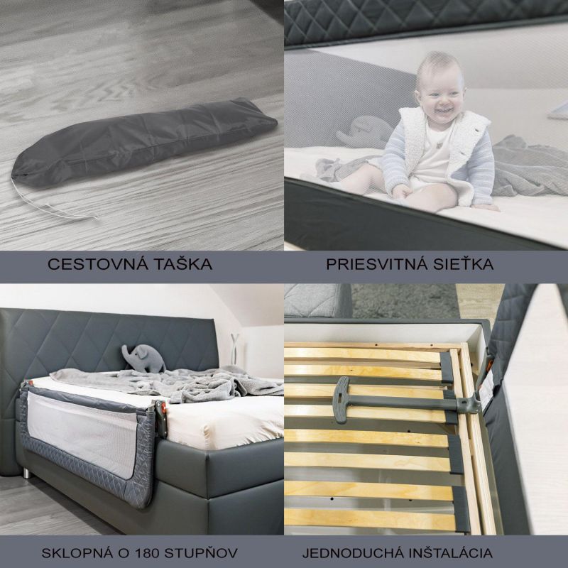 Detská zábrana na posteľ, 155cm, MONNA, GRIFFIN GREY