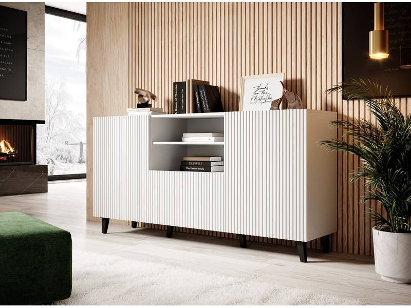 Komoda, 150cm, kombinovaná, biela, PAFOS 150