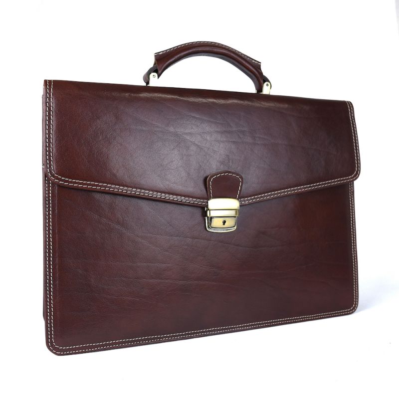 Luxusná moderná kožená aktovka z pravej kože v tmavo hnedej farbe č.8129