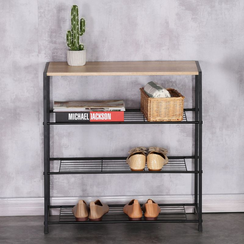 Botník, 63cm, kov, čierny, MDF, dub, GD-414 OAK