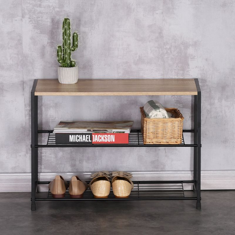 Botník, 63cm, kov, čierny, MDF, dub, GD-413 OAK