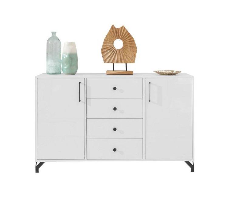 Komoda, 140cm, kombinovaná, biela, BERGEN BE6