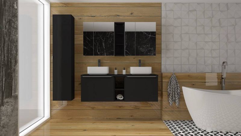 Kúpeľňová doska, 180cm, čierna, SANTA FE BLACK 89-180-B