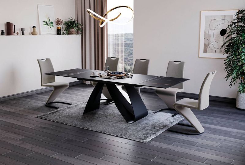 Jedálenský stôl, 160x90cm, rozkladací, keramika, sahar noir, čierny, Signal, DIUNA CERAMIC