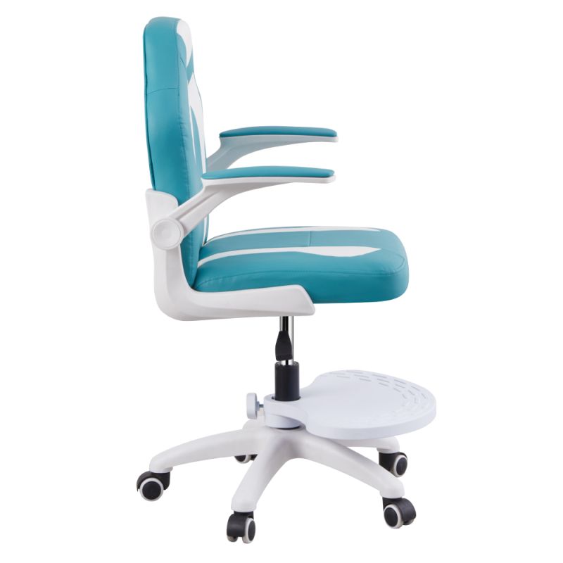 Otočná stolička s podnožou, modrá a biela ekokoža, RAMIL NEW