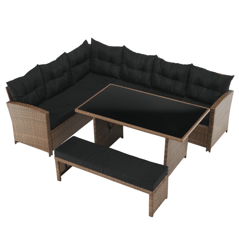 Záhradný ratanový set, svetlohnedý ratan, čierna látka, MADUL