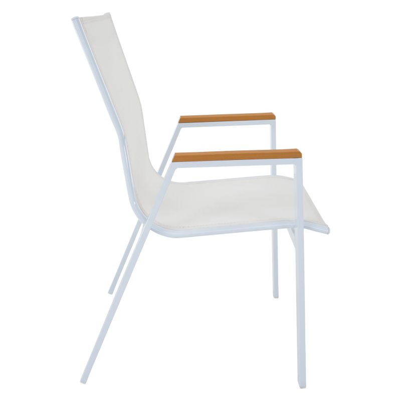 Záhradná stohovateľná stolička, biela oceľ, dub, BONTO