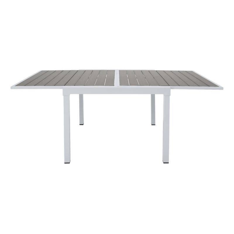 Záhradný, rozkladací stôl, 100x100cm, biela oceľ, polywood sivý, DORIO