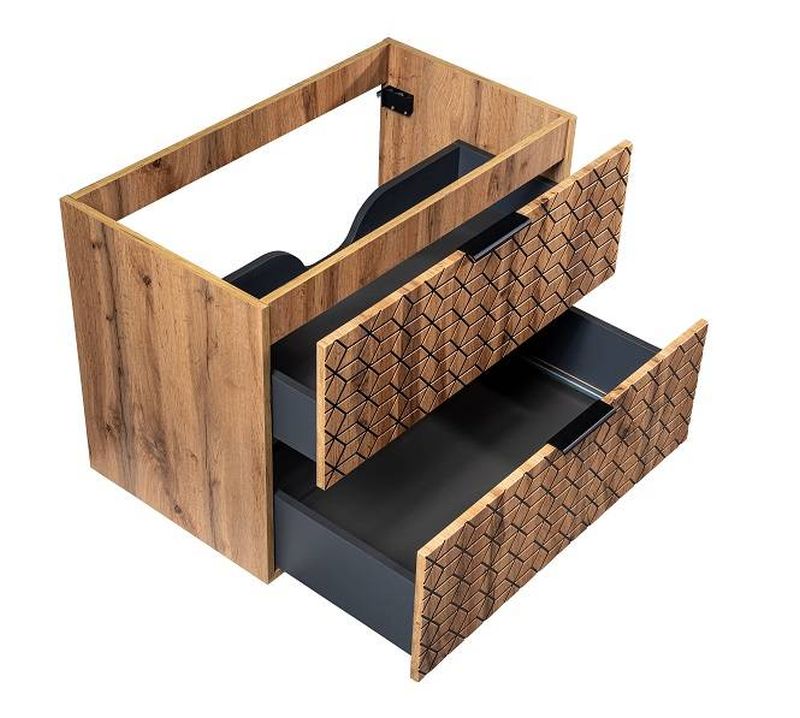 Skrinka pod umývadlo, 80cm, dub wotan, čierna, DIAMOND 82-80-D-2S