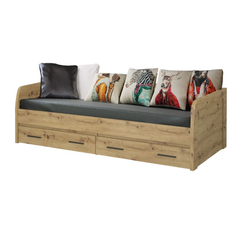 Posteľ, 90x200, s roštom, dub artisan, AIRON 2S