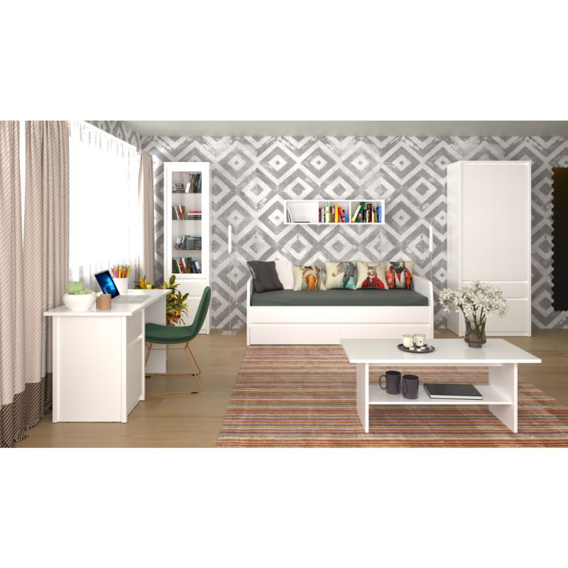 Posteľ, 90x200, s roštom, biela, ERODIN 2S