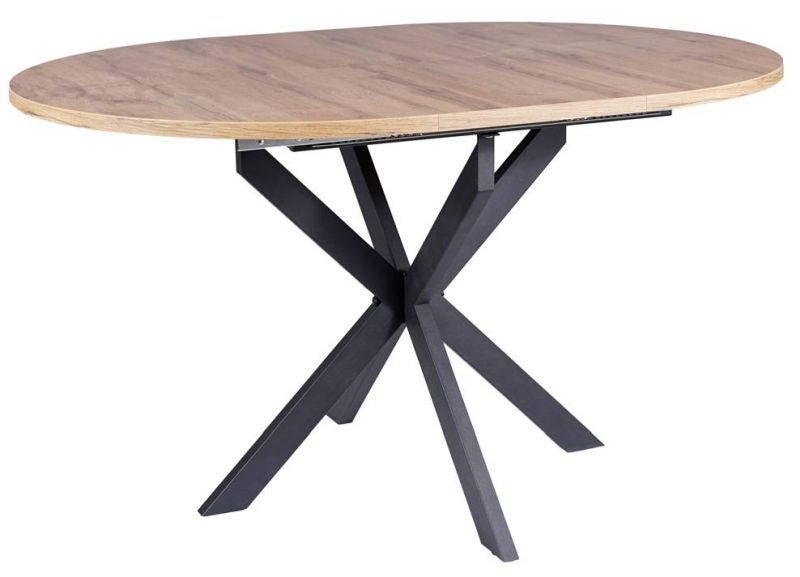 Jedálenský stôl, okrúhly, 100cm, rozkladací, MDF, dub artisan, čierny, Signal, GASTON