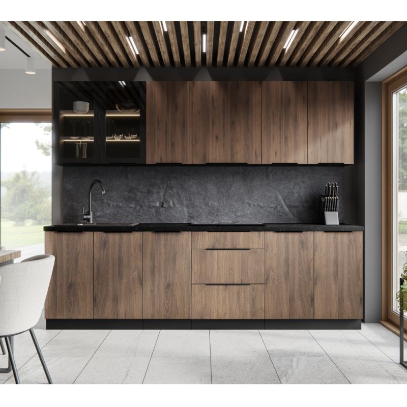 Skrinka na rúru, 60cm, orech okapi, čierna, MENZO 60 DP-210 2F