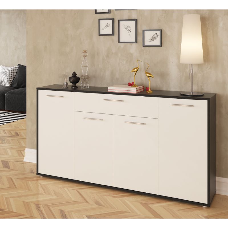 Komoda, 163cm, kombinovaná, čierna, biela, LUNIA