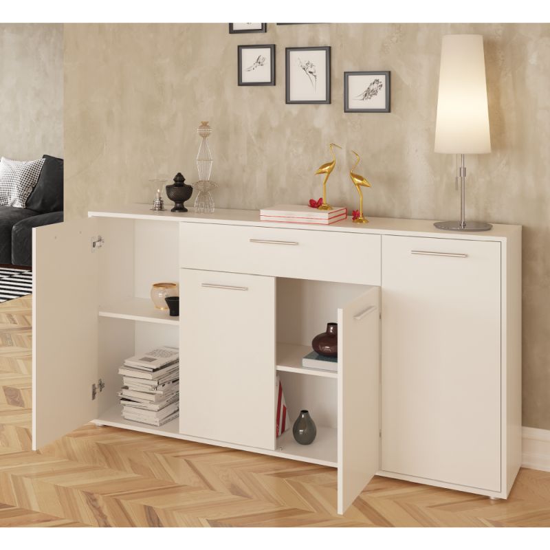 Komoda, 163cm, kombinovaná, biela, LUNIA