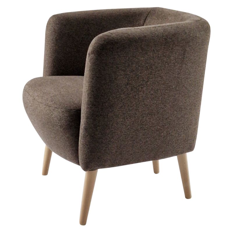 Kreslo, celočalúnené, drevo buk, hnedá látka, ALIEN