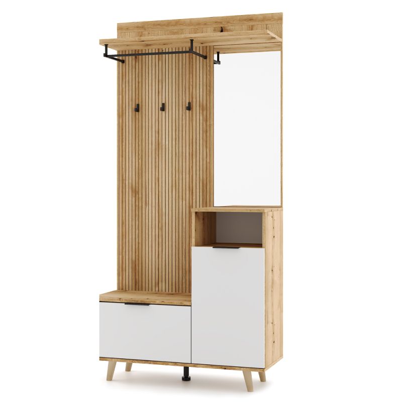 Predsieňová zostava, 100cm, dub evoke, biela, NODRI
