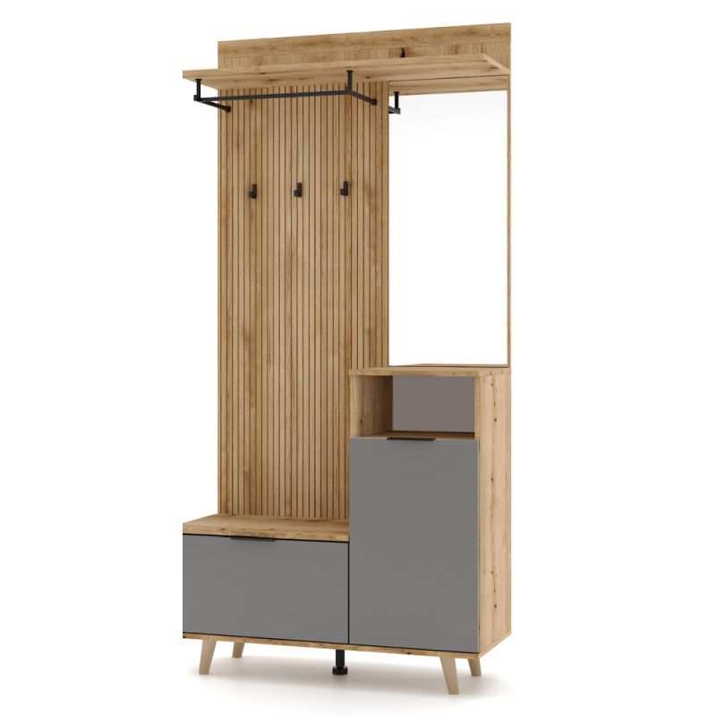 Predsieňová zostava, 100cm, dub evoke, grafit, NODRI