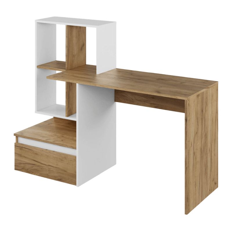PC stôl, 145x52cm, dub artisan, biely, NEREO NEW
