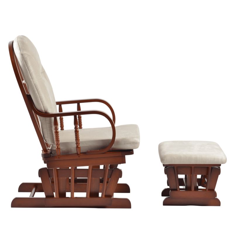 Hojdacie kreslo s podnožou, drevo orech, béžová látka, TALMAN