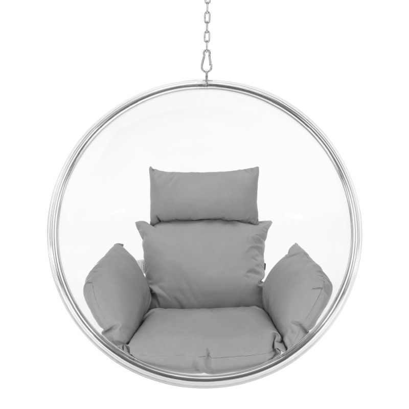 Závesné kreslo, transparentné, látka sivá, BUBBLE NEW TYP 1