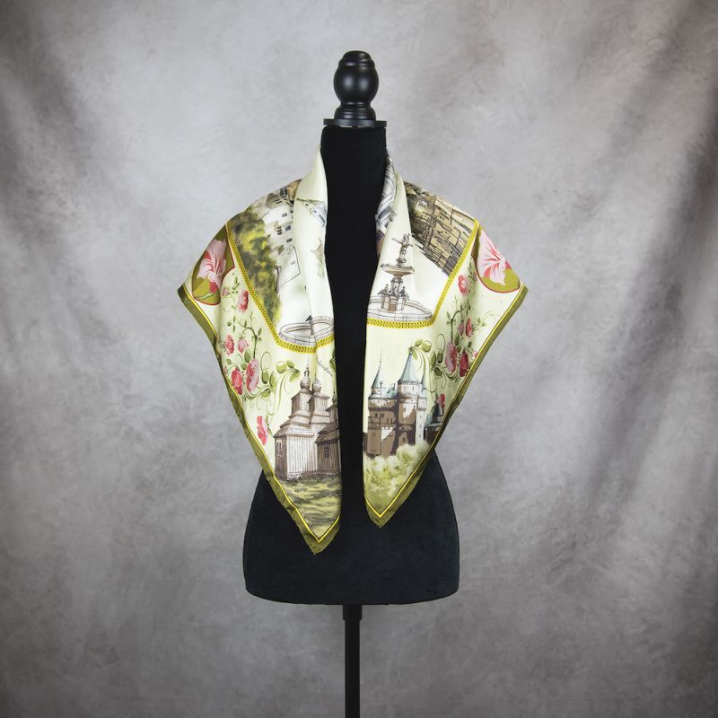 Módna hodvábna šatka SLOVENSKO - ZELENÁ, 90 x 90cm