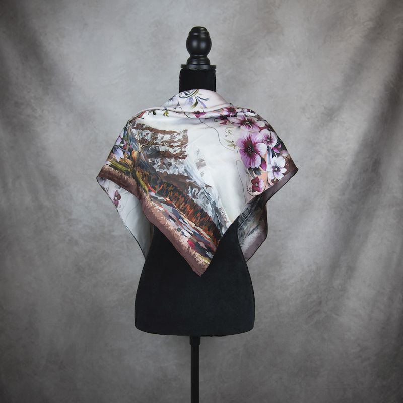 Módna hodvábna šatka VYSOKÉ TATRY - RUŽOVÉ, 90 x 90cm