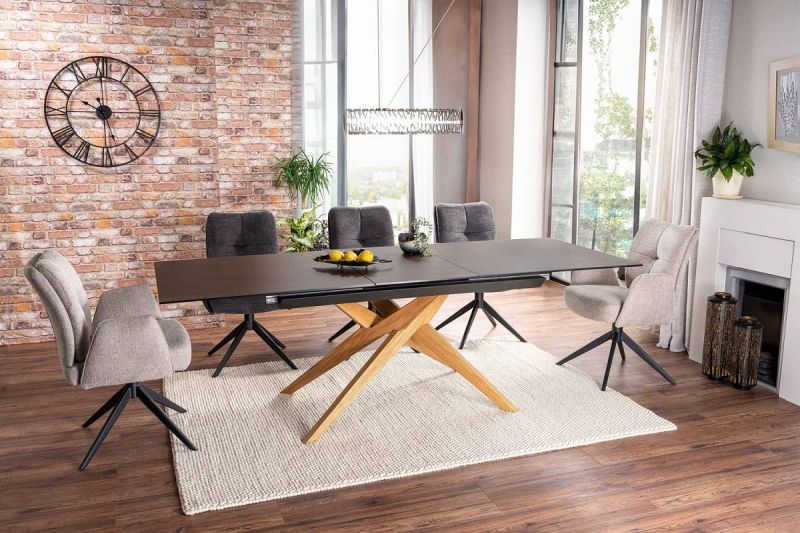 Jedálenská stolička, svetlo béžová látka, nohy kov čierny, WING BREGO