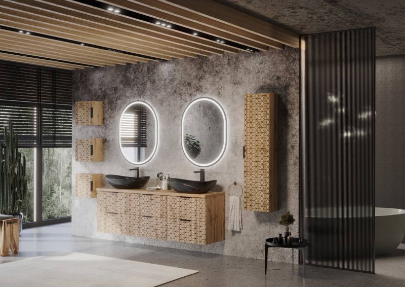 Skrinka do kúpeľne, 35cm, dub wotan, čierna, DIAMOND 83-01-D-1D