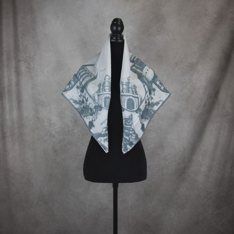 Módna hodvábna šatka SLOVENSKO ANTRACIT, 90 x 90cm, Made in SLOVAKIA