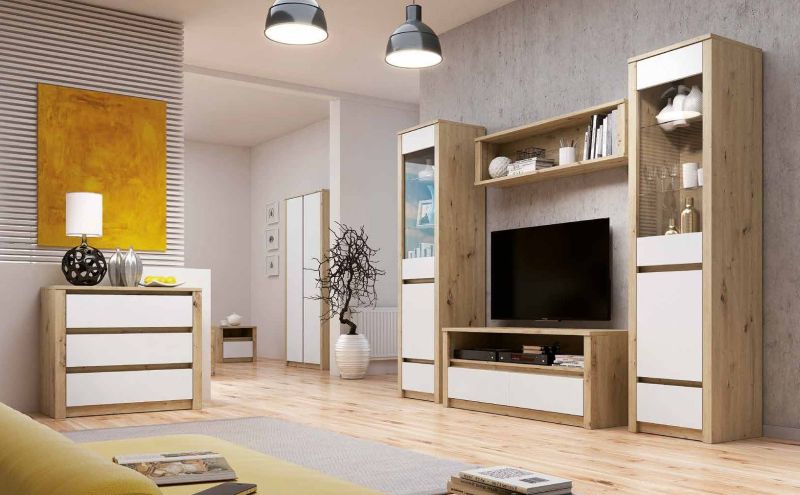 Vitrína, 50cm, dub artisan, biely lak mat, MALTA W1D