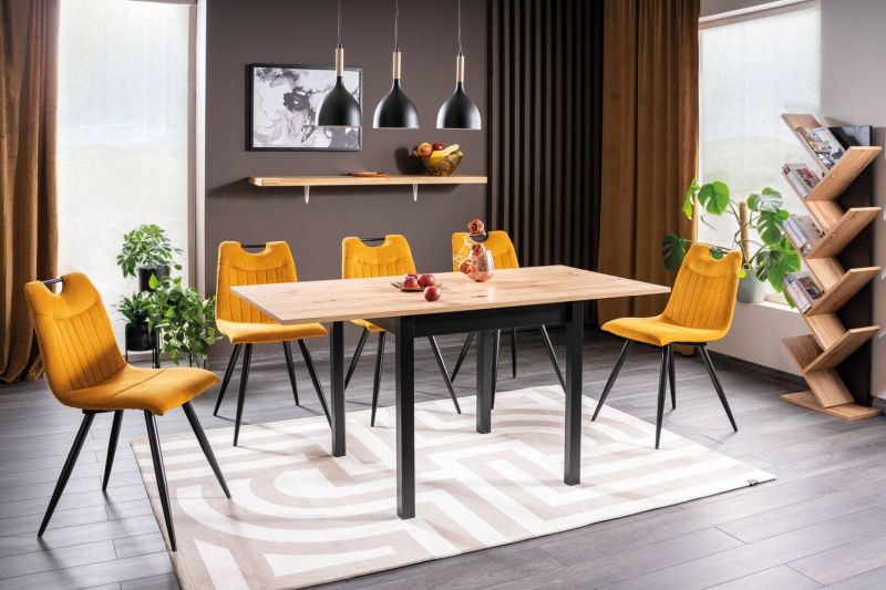 Jedálenský stôl, 80x80cm, rozkladací, MDF, dub artisan, čierny, Signal, FLIP